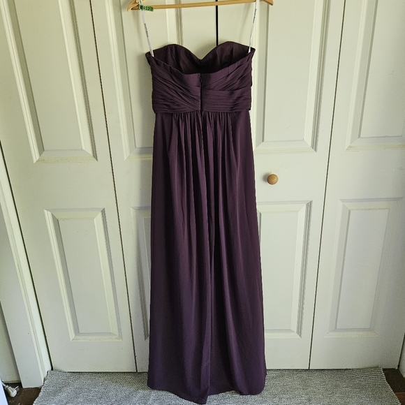 David's Bridal Long Strapless Plum Chiffon Dress Style F15555 Size 8 - Picture 10 of 14